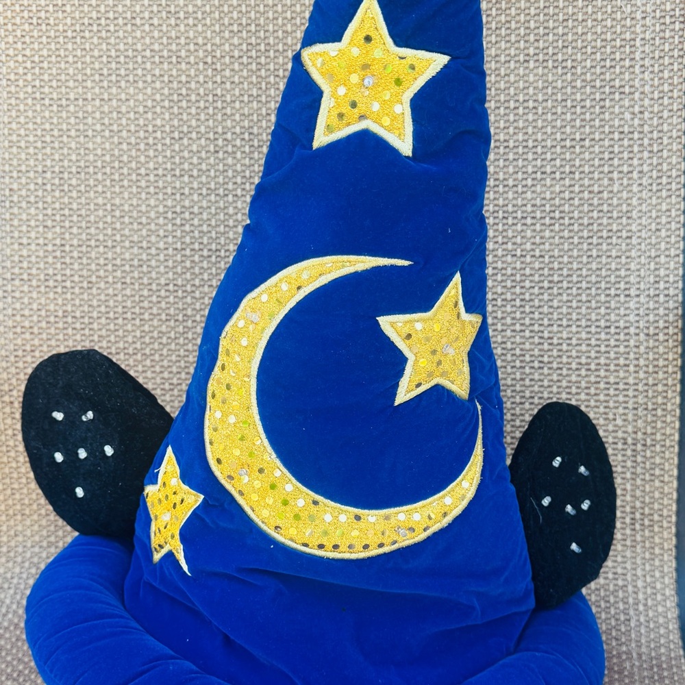 Vibrant Blue Wizard Hat with Gold Yellow Stars and Moon